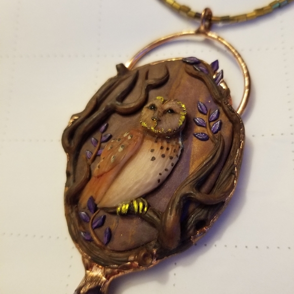 Handmade Owl Necklace Purplr Copper - Picture 3 of 4